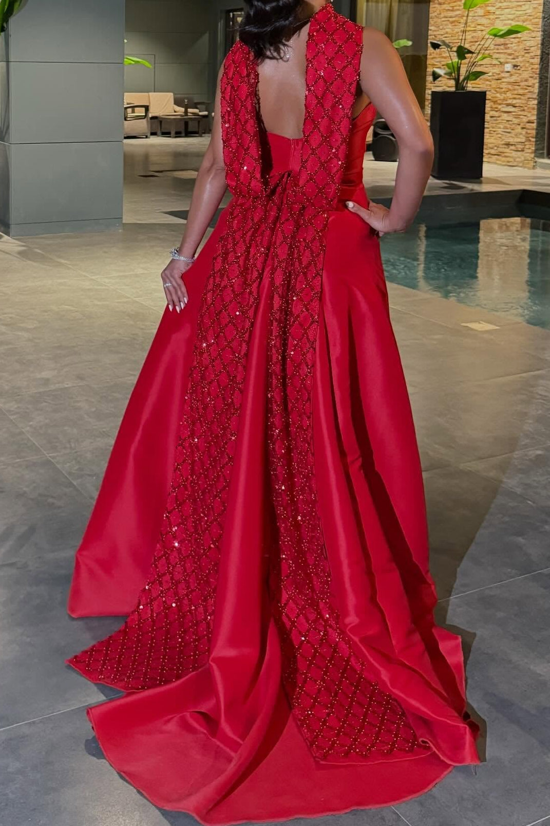 Strapless Gown with Embellished Cape Scarf