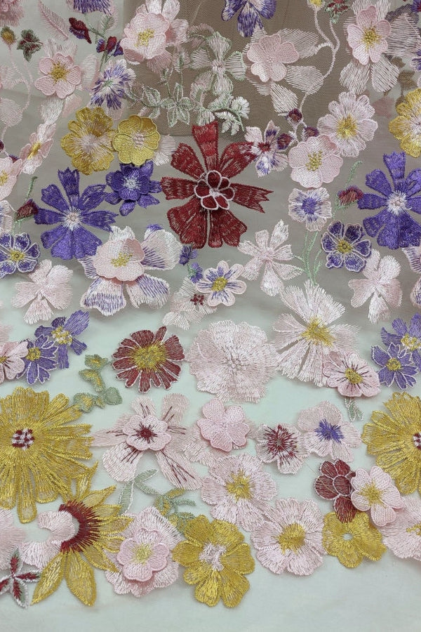 One-Shoulder Embroidered Floral Tea-Length Dress