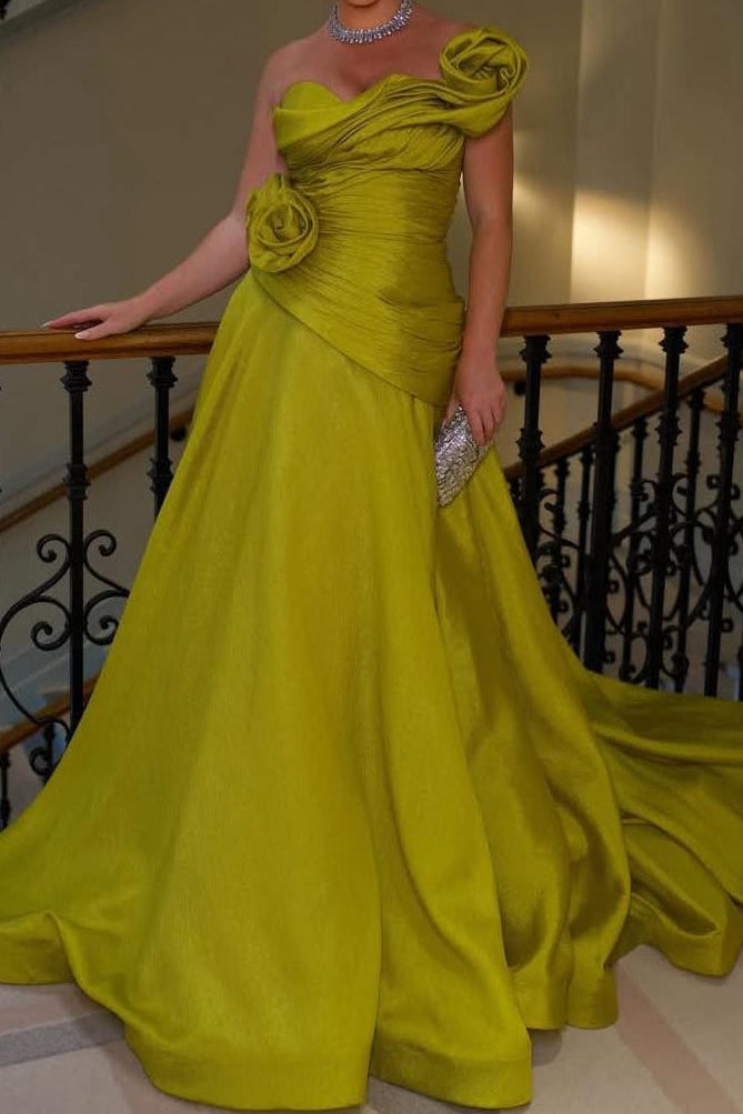 Ruched Floral Rosette Ball Gown