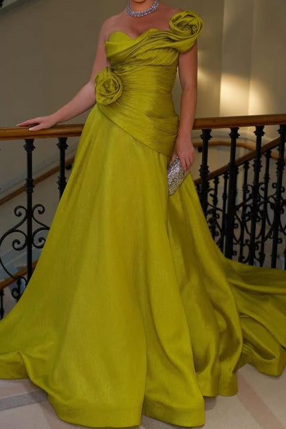 Ruched Floral Rosette Ball Gown