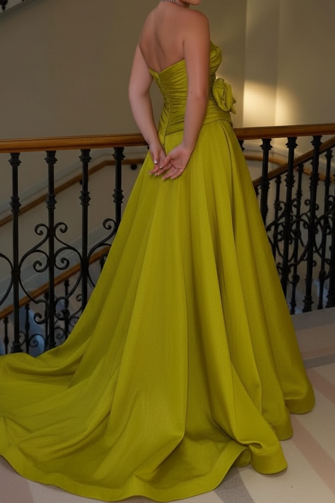 Ruched Floral Rosette Ball Gown