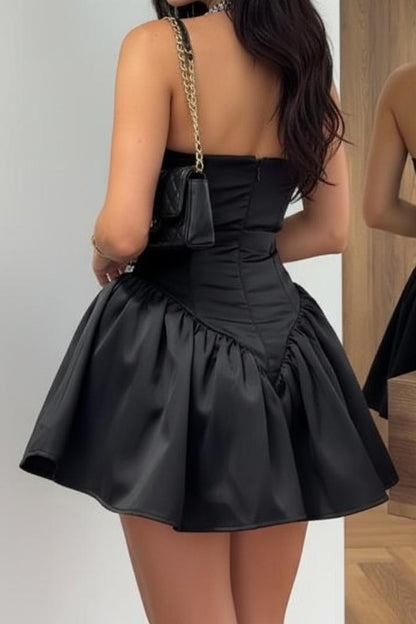 Rhinestone Bodice Halter Mini Bubble Dress
