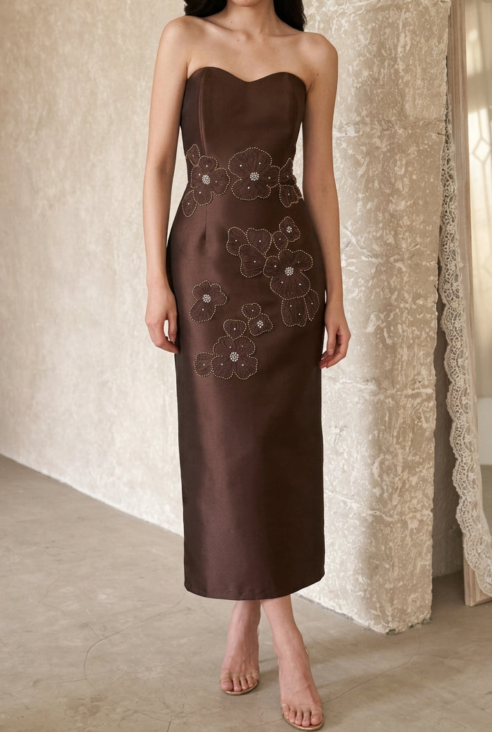 Lace Capelet Column Dress with Floral Appliques