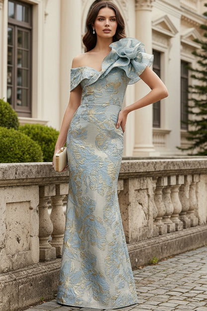 Asymmetrical Floral Jacquard One-Shoulder Evening Gown
