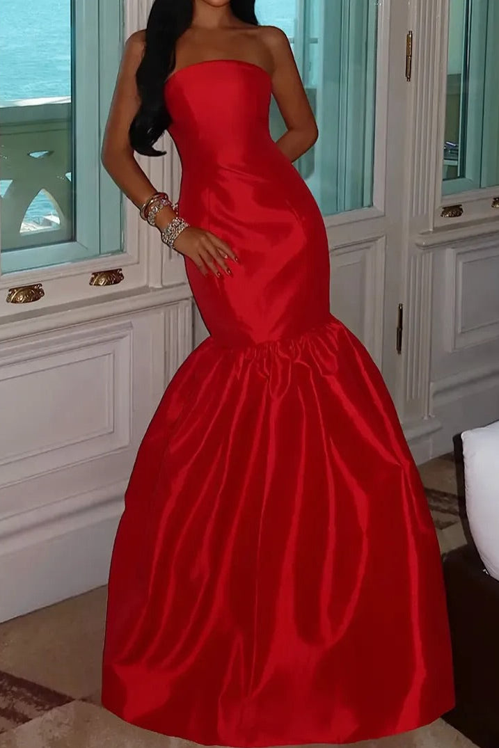 Strapless Mermaid Evening Gown with Flared Skirt