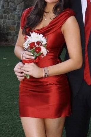 Off-The-Shoulder Cowl Neck Satin Bodycon Mini Dress