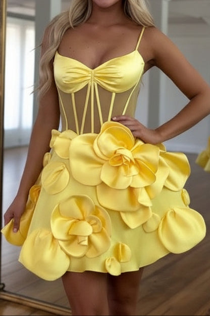 3D Floral Corset Bubble Skirt Mini Dress