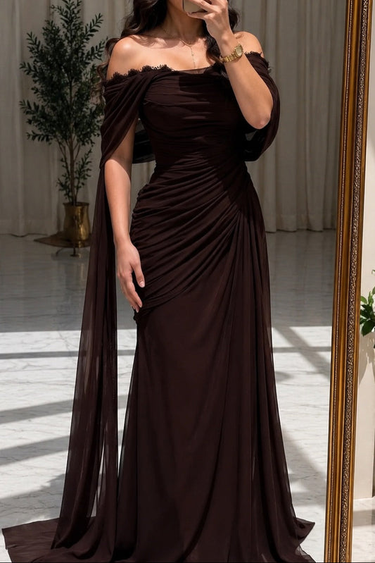 Elegant Draped Off-the-Shoulder Evening Gown