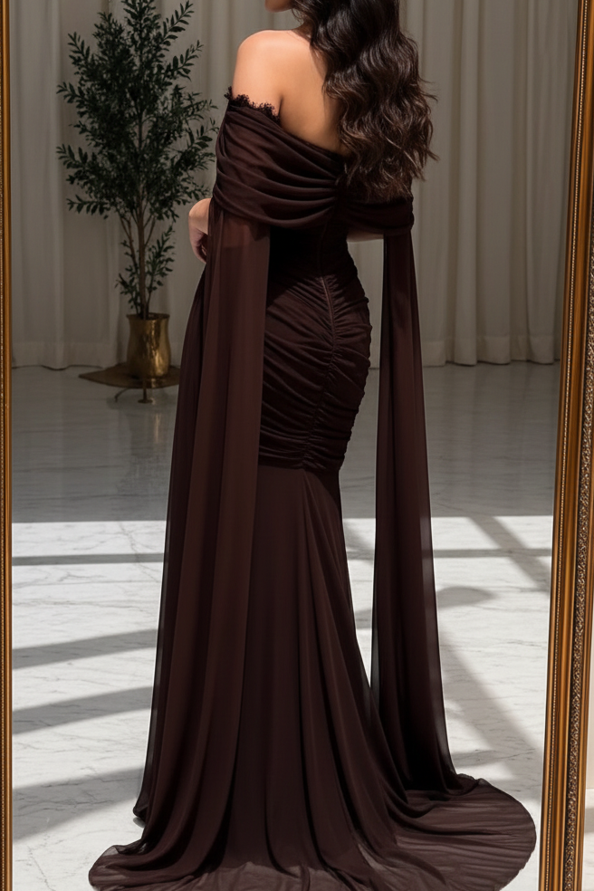 Elegant Draped Off-the-Shoulder Evening Gown