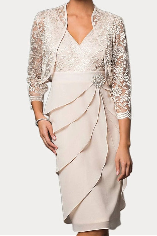 Lace Jacket Ruffle Dress Set