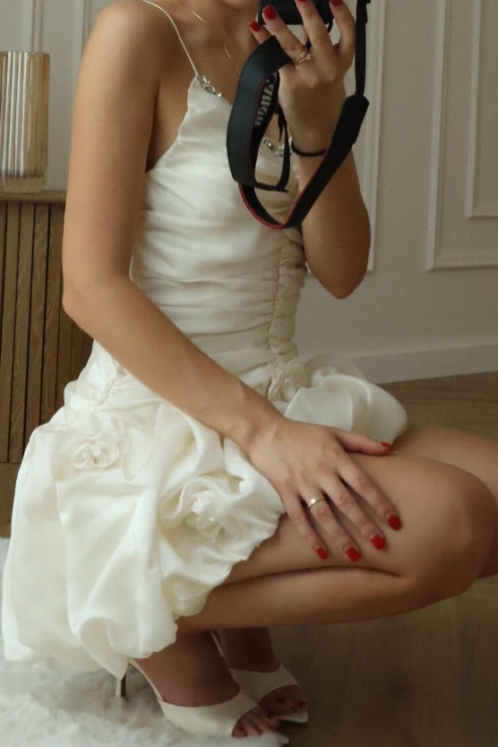 Ruched Bubble Hem Mini Dress with Rhinestone Trim
