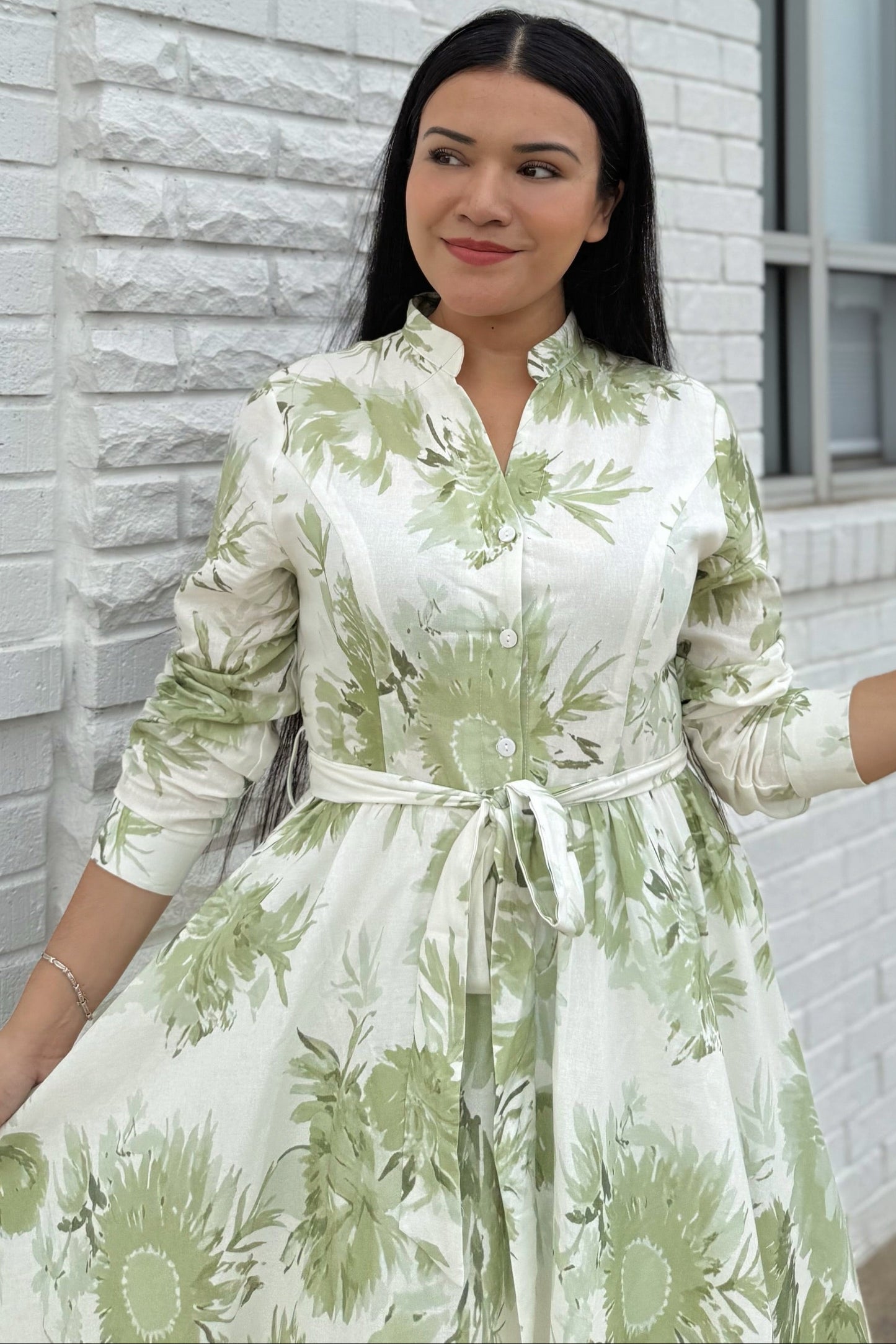 Floral High Neck Long Sleeve Midi Dress