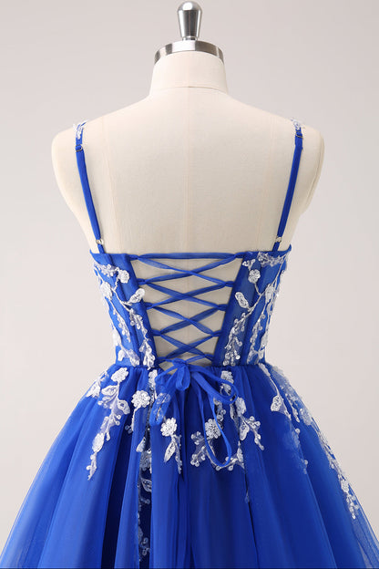 Floral Applique Short Homecoming Dress with Corset Back