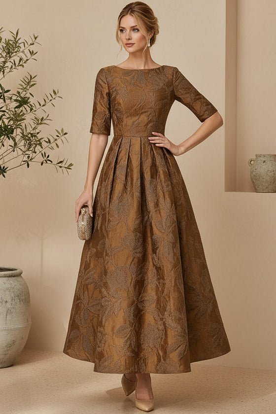 Jacquard Bateau Tea-Length Formal Dress