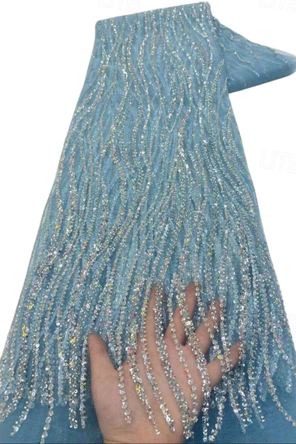 Sequin Wrap V-Neck Bell Sleeve A-Line Gown