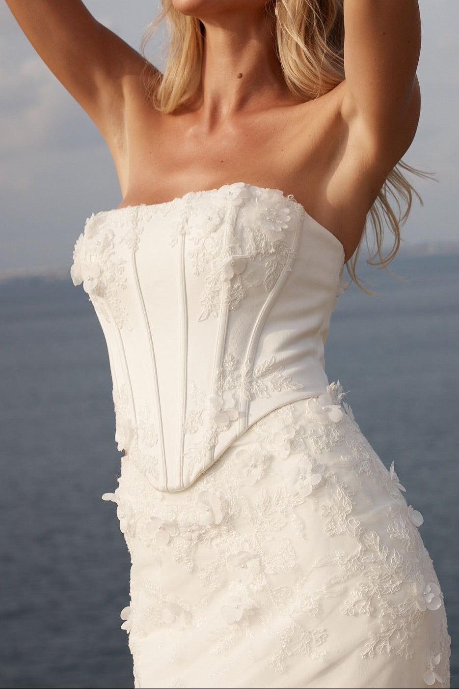 Strapless Corset Fit and Flare Lace Wedding Dress