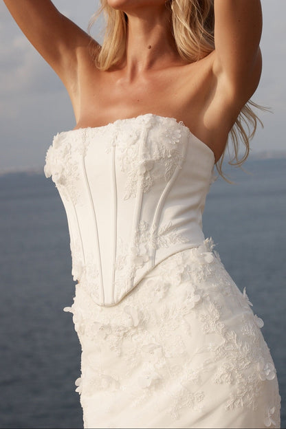 Strapless Corset Fit and Flare Lace Wedding Dress