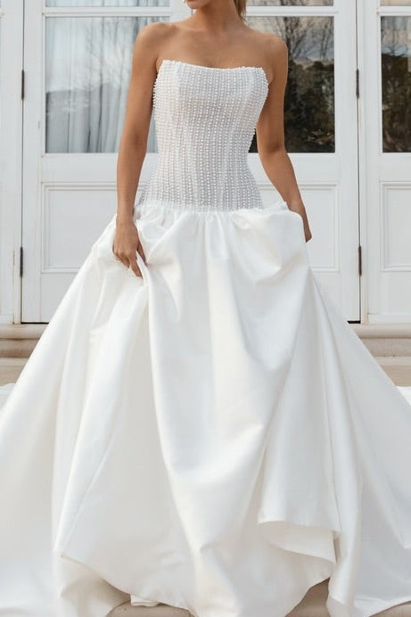 Strapless Pearl Corset Ball Gown Wedding Dress