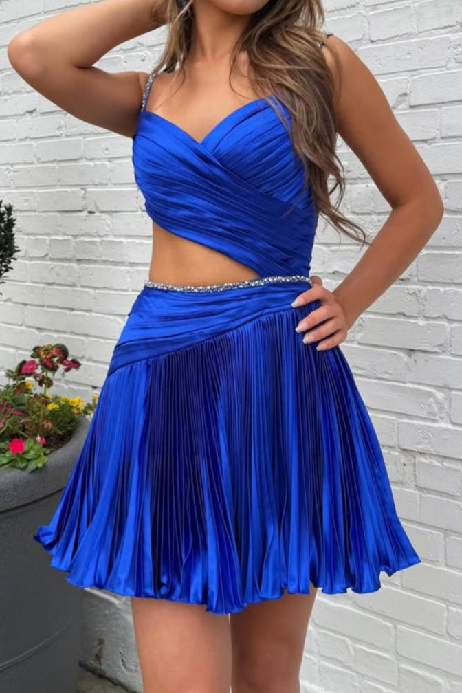 Pleated Cut-Out Sweetheart Mini Dress