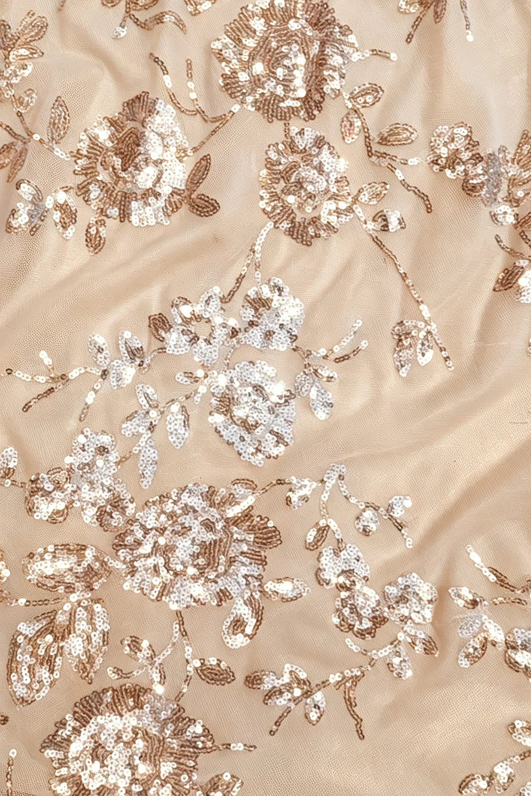 One-Shoulder Floral Sequin Gown with Side Ruffle