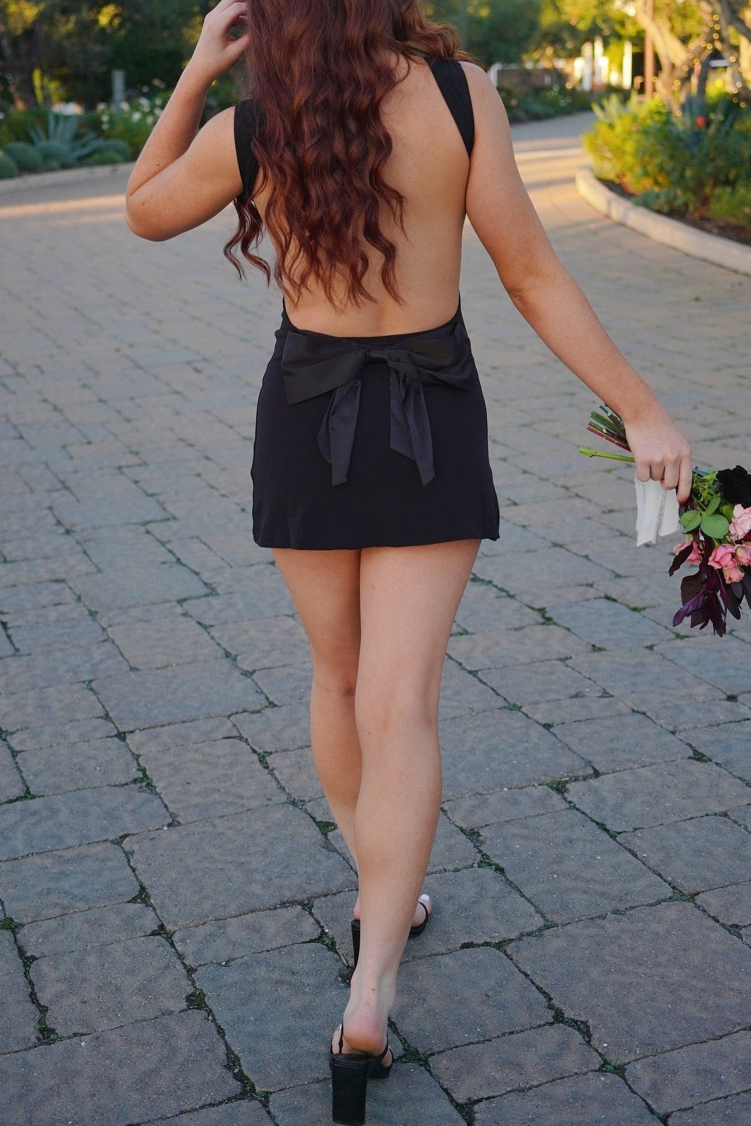 Square Neck Backless Mini Dress with Bow