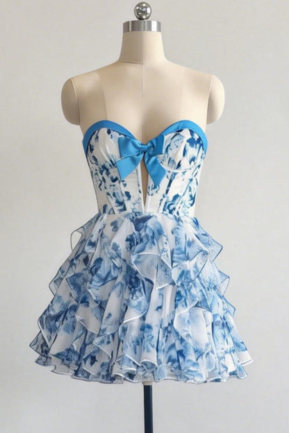 Strapless Floral Tiered Corset Mini Dress