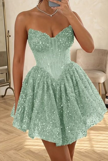 Strapless Corset Sequin Mini Dress