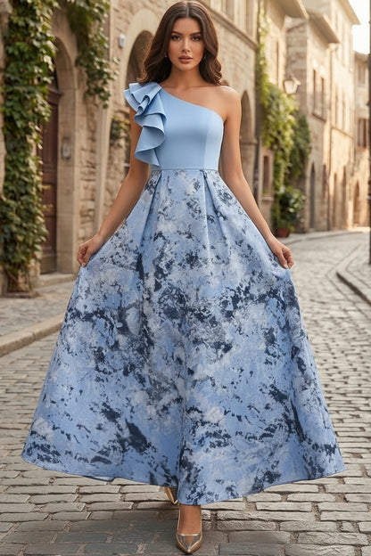 One-Shoulder Ruffle A-Line Maxi Dress