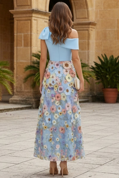 One-Shoulder 3D Floral A-Line Maxi Dress