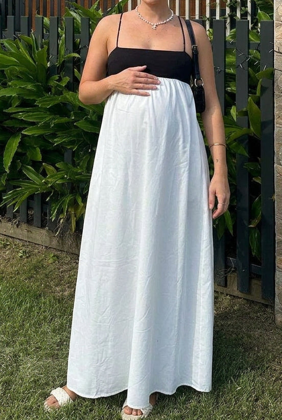 Two-Tone Empire Maxi Dress with Spaghetti Straps