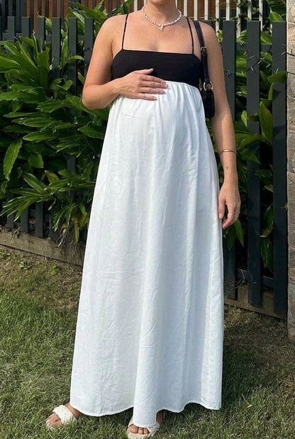 Two-Tone Empire Maxi Dress with Spaghetti Straps