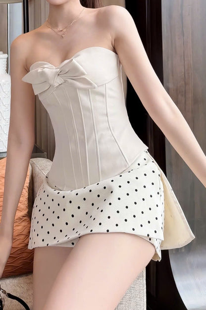 Strapless Bow Corset Top & Polka Dot Mini Skirt Set
