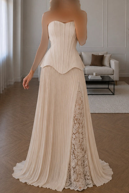 Strapless Corset Pleated Two-Piece Gown