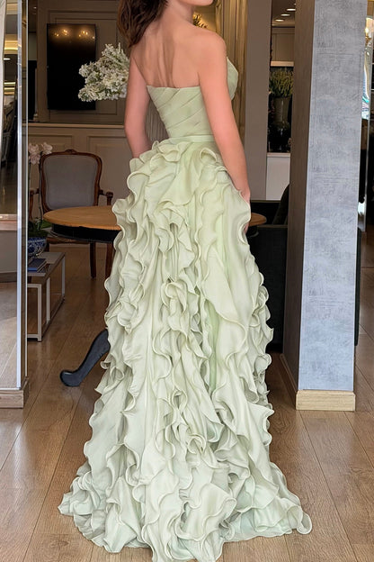 Strapless Sweetheart Gown with Ruffled Cascading Skirt