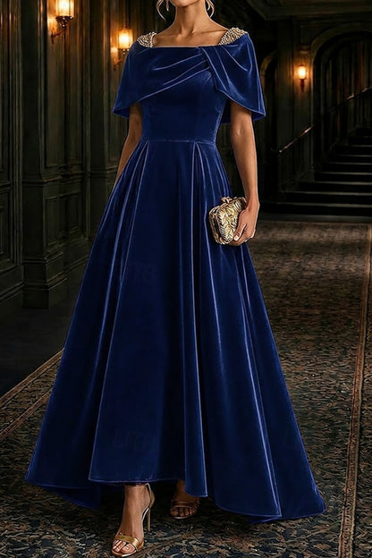 Off-the-Shoulder Velvet A-Line Evening Gown