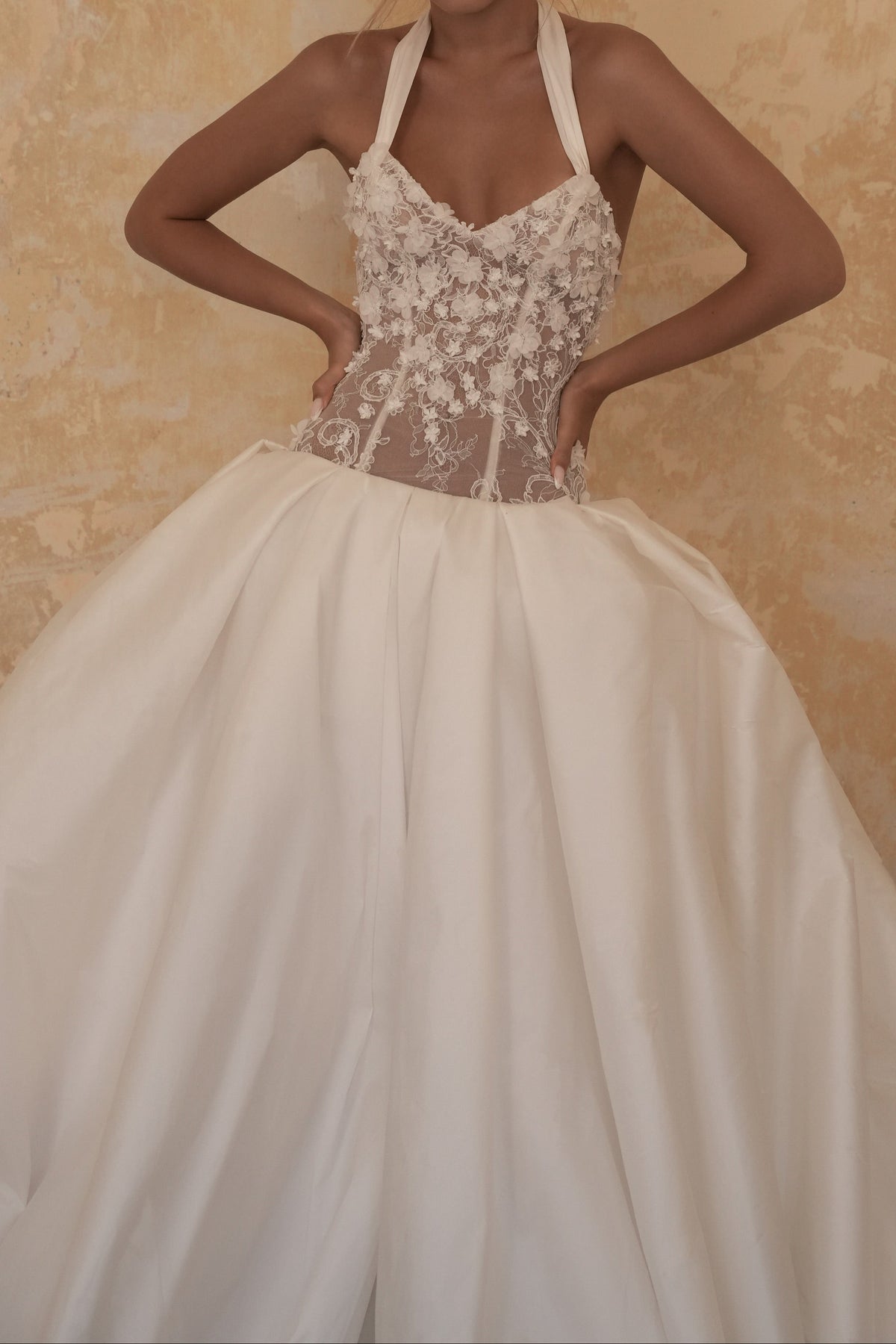 Halter Floral Applique Corset Ball Gown