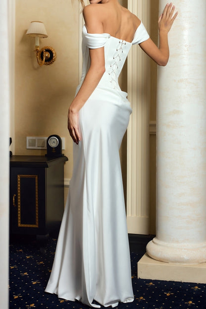 Off-the-Shoulder Satin Corset Wedding Dress