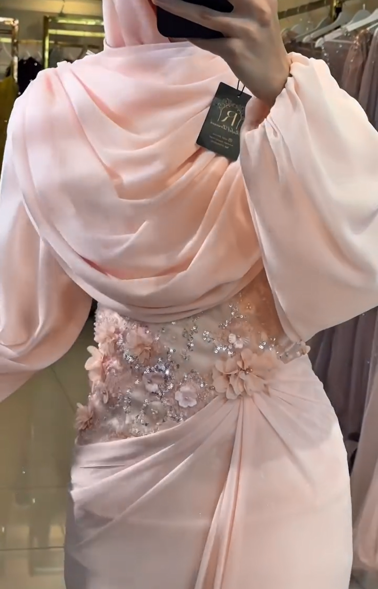 Embellished Draped Modest Evening Gown