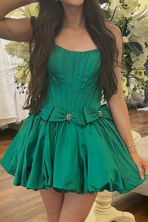 Strapless Corset Satin Bubble Skirt Mini Dress
