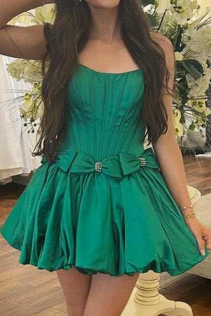 Strapless Corset Satin Bubble Skirt Mini Dress