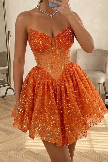 Strapless Corset Sequin Mini Dress