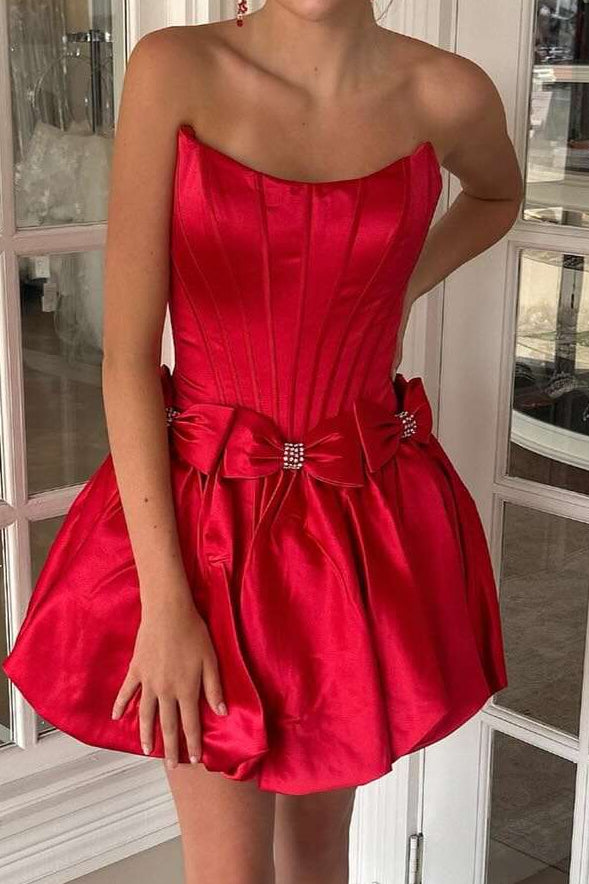 Strapless Corset Satin Bubble Skirt Mini Dress