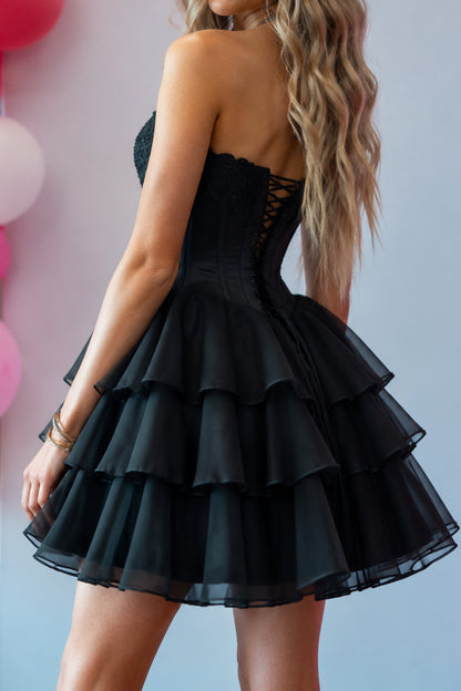 Strapless Corset Mini Dress with Tiered Ruffle Skirt