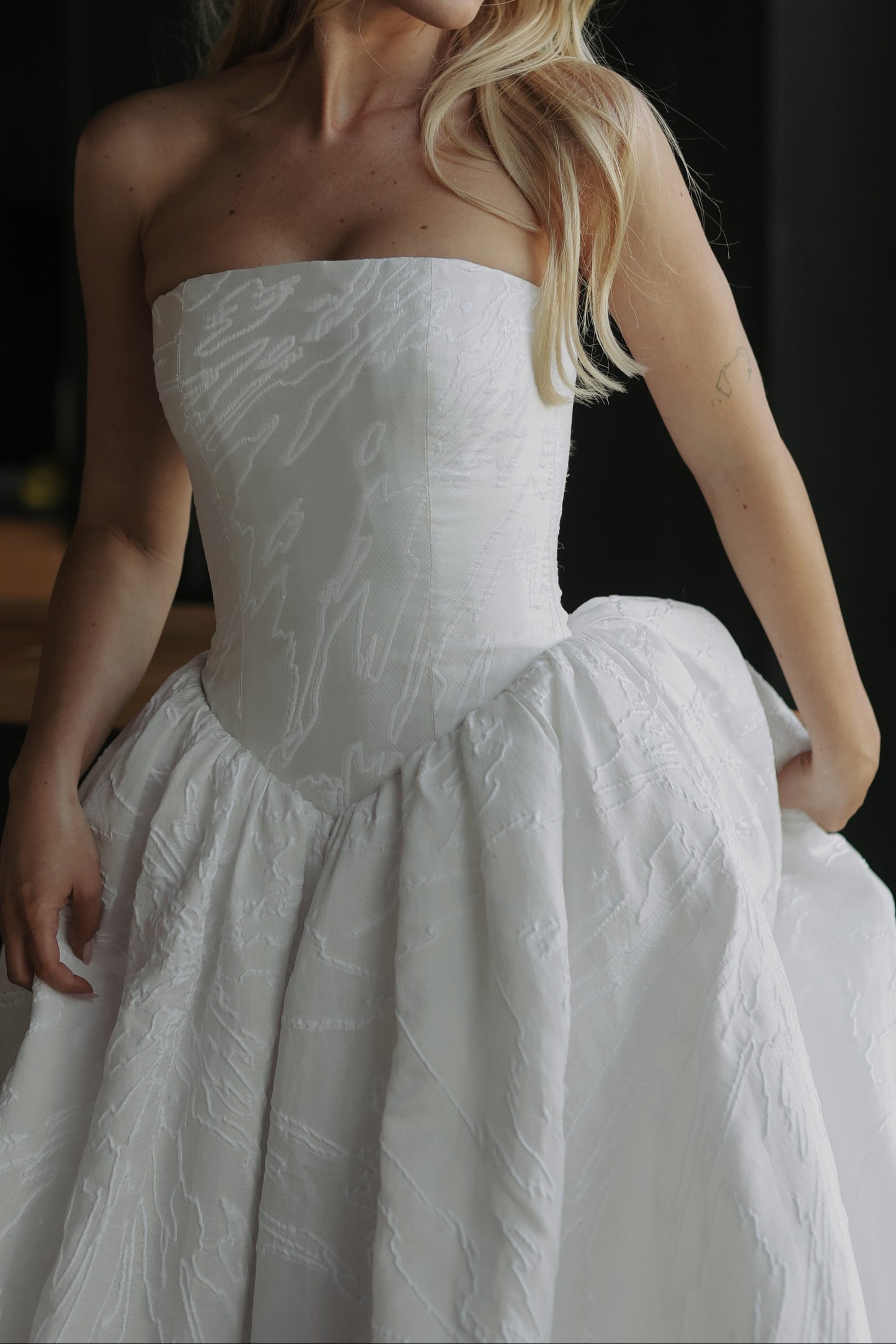 Strapless Corset Jacquard Ball Gown Wedding Dress
