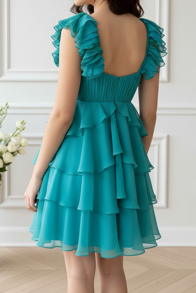 Pleated Sweetheart Tiered Ruffle Cocktail Dress