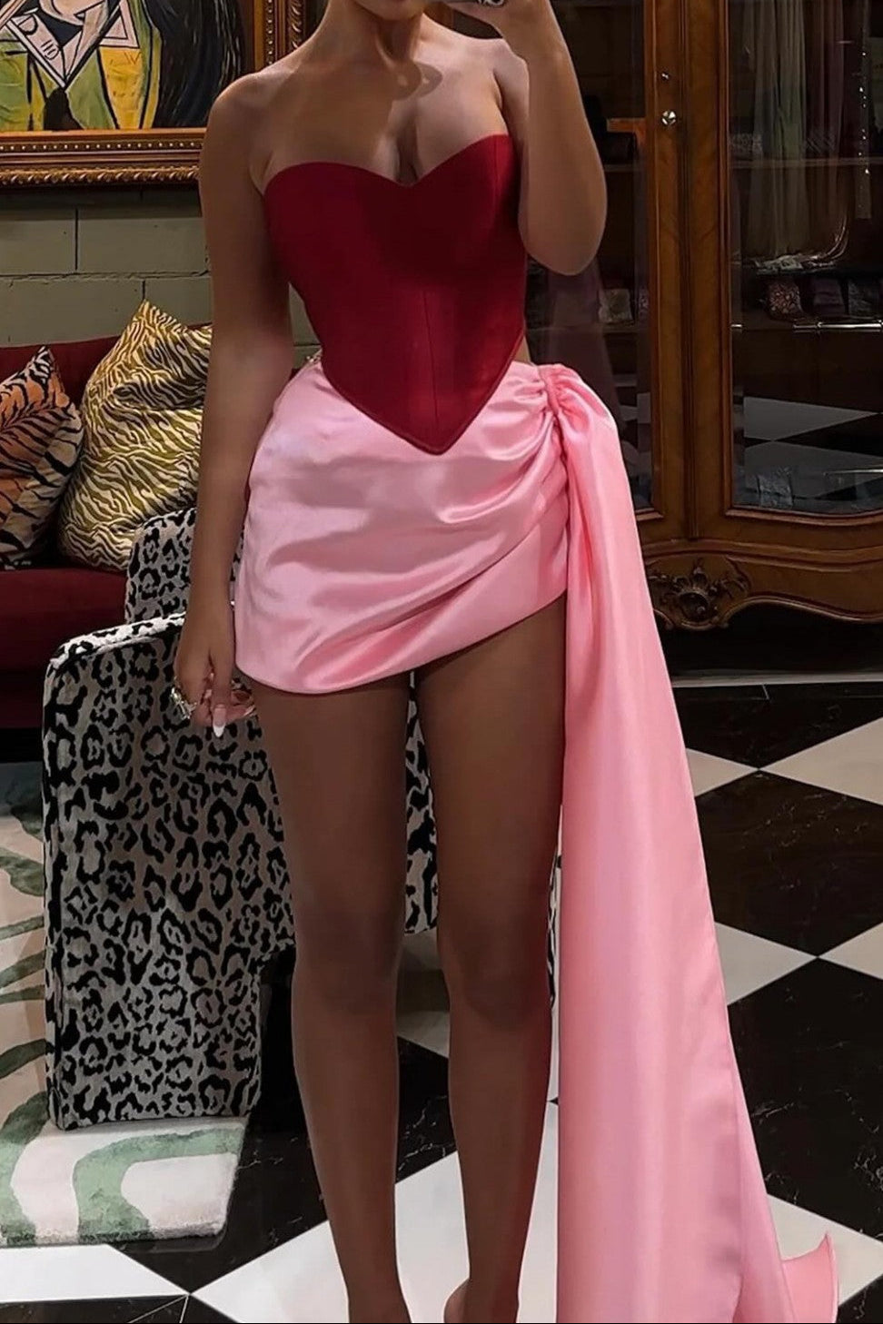 Strapless Corset Top & Draped Satin Mini Skirt Set
