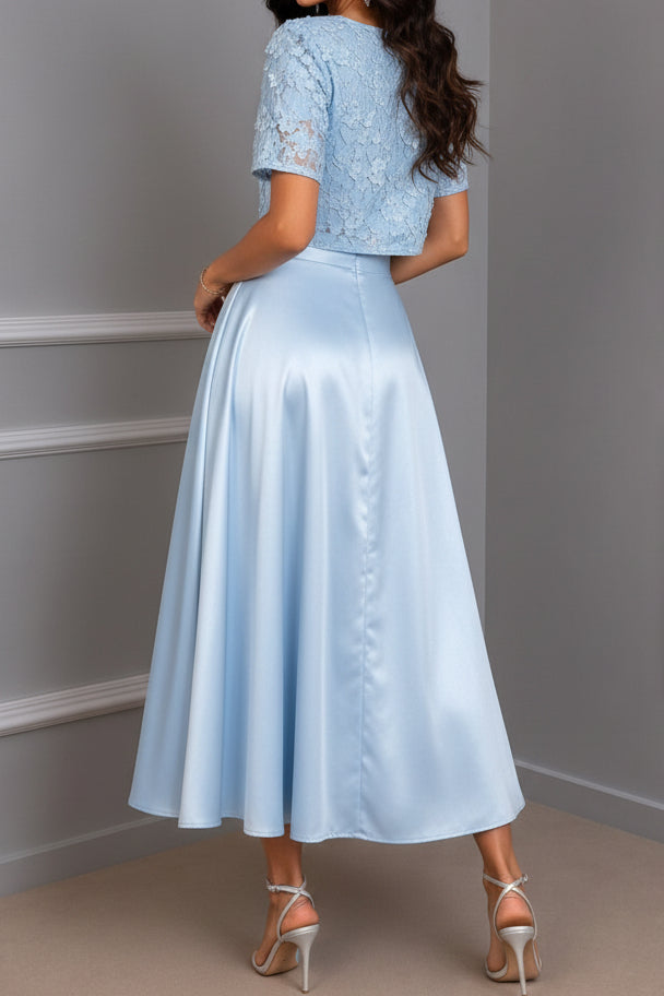 Lace Crop Top & Satin A-Line Skirt Two-Piece Set