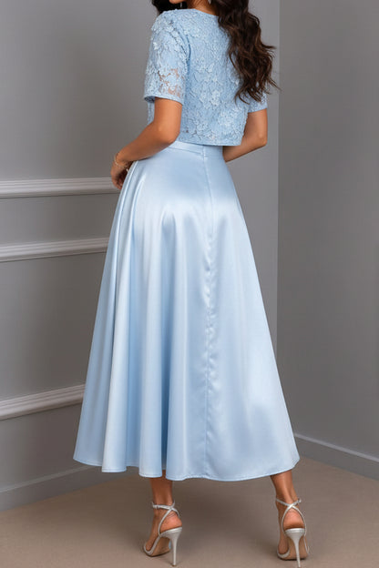 Lace Crop Top & Satin A-Line Skirt Two-Piece Set