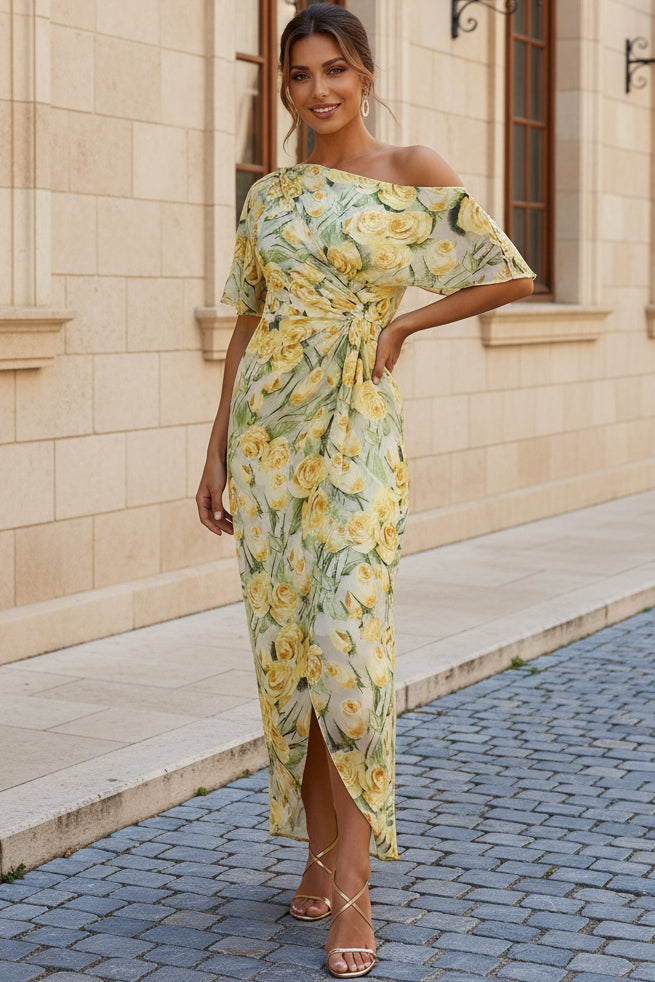 Floral One-Shoulder Asymmetrical Maxi Dress