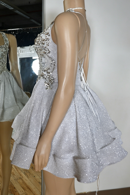 Glitter Halter Neck Beaded Homecoming Dress